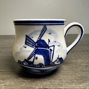 VTG Delft Blue Coffee Mug Cup Hand Painted Windmill Floral Ceramic 8oz Holland